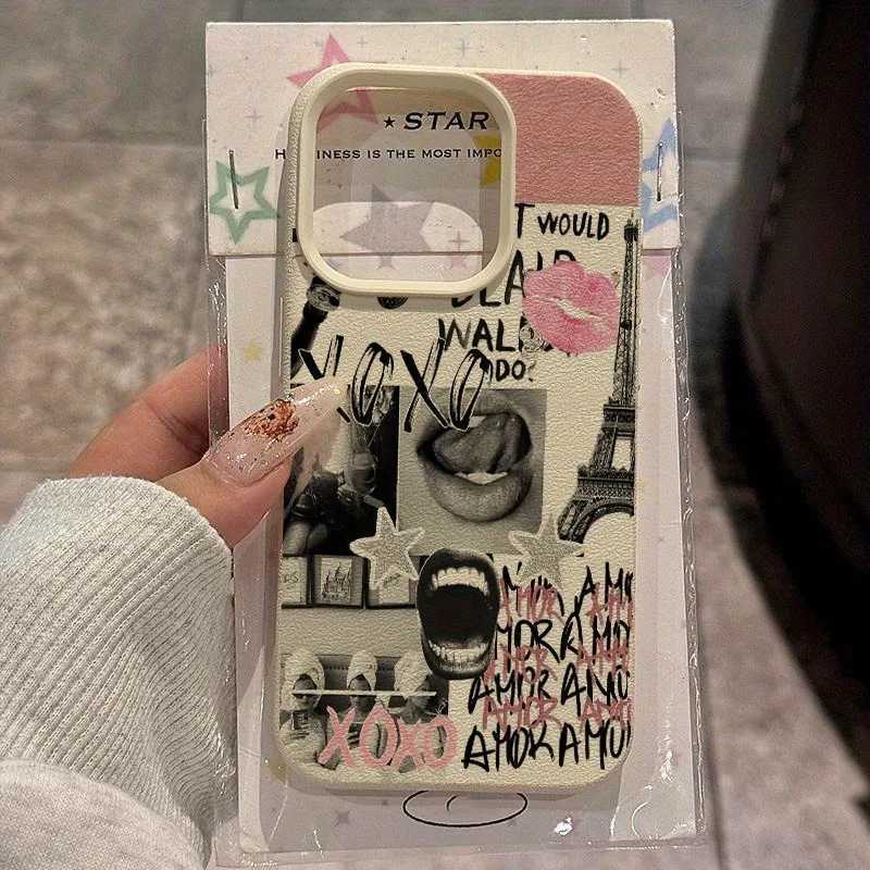 Stylish Lip Print Eiffel Tower Lichee Pattern Silicone Phone Case For iPhone 16 15 14 13 12 11 Pro Max XS XR X 16 Plus 17 Cover H251203