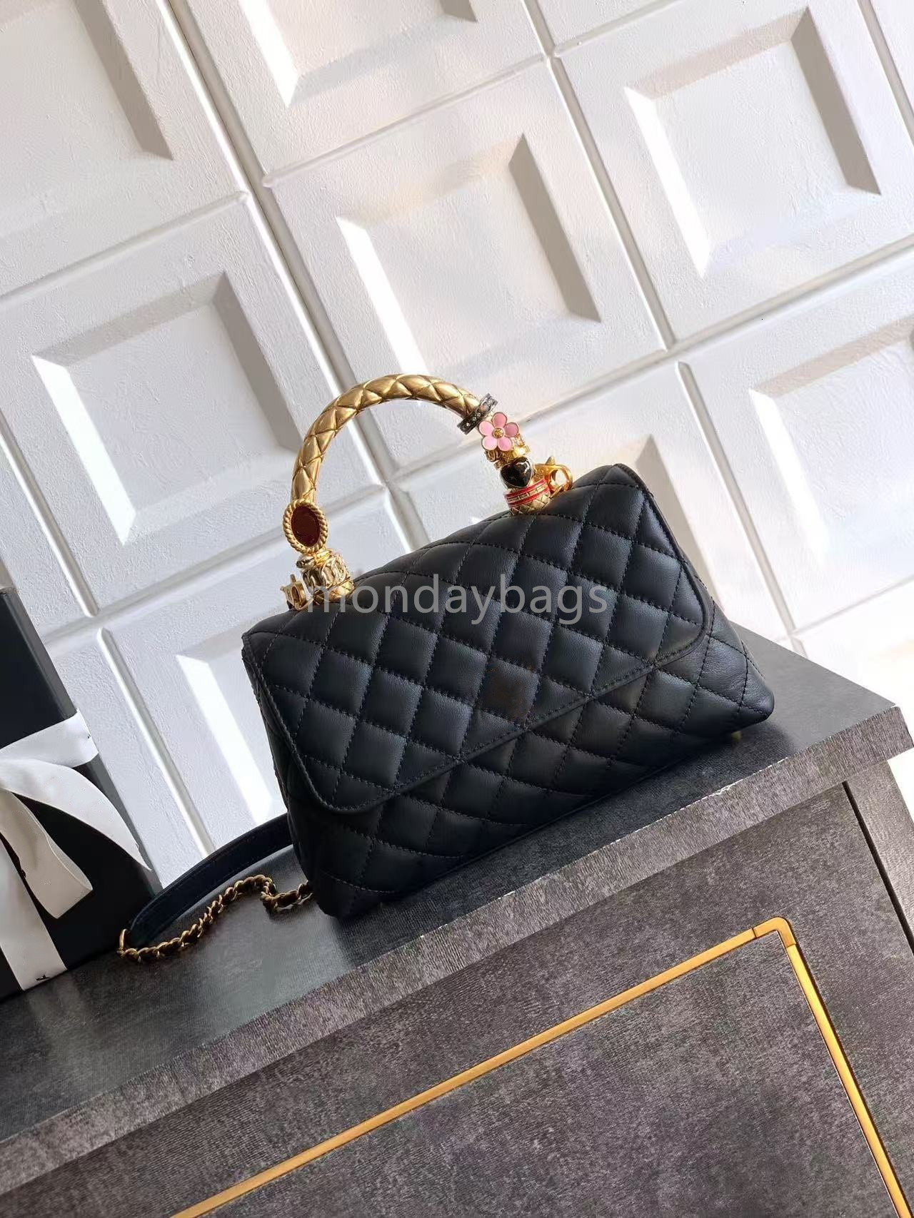 Top size double flip bag luxury designer bag 19CM 23CM genuine leather caviar sheepskin classic all black wallet quilted handbag women's shoulder bag