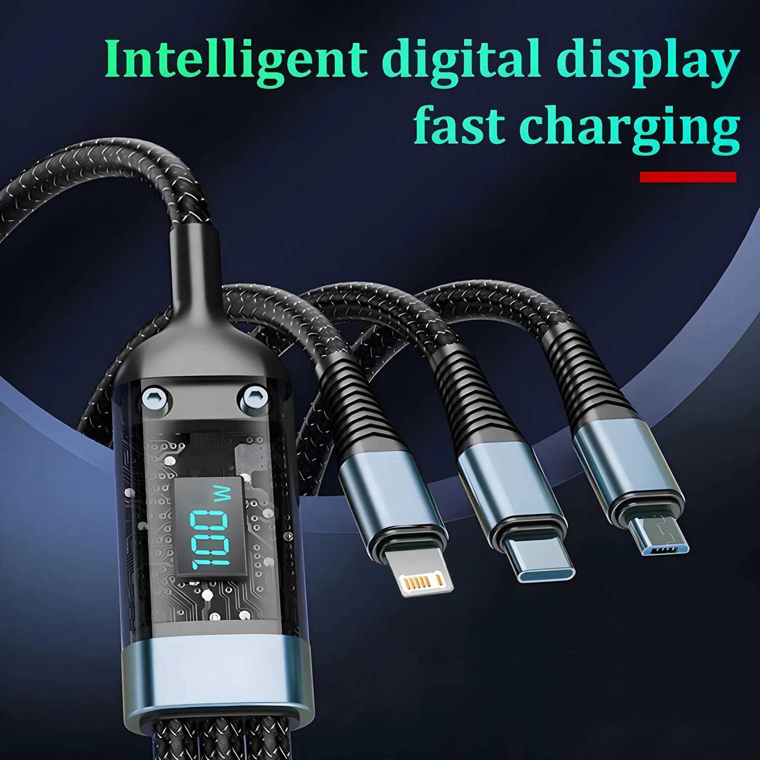 3 In 1 100w Fast Charging Cable Lightning Type C Micro USB For Iphone Tablet Charger Cables C251203