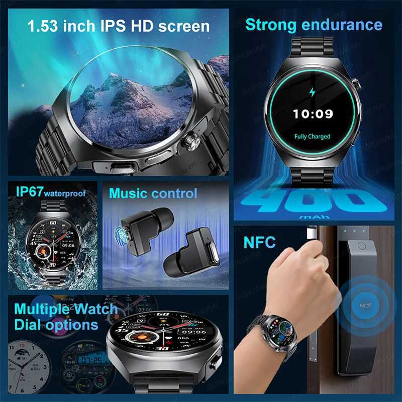 2025 New Man Smart Watch TWS set Two In One Wireless Dual Earbuds Call Health Monitor Sport Tracker NFC Smartwatch C251203