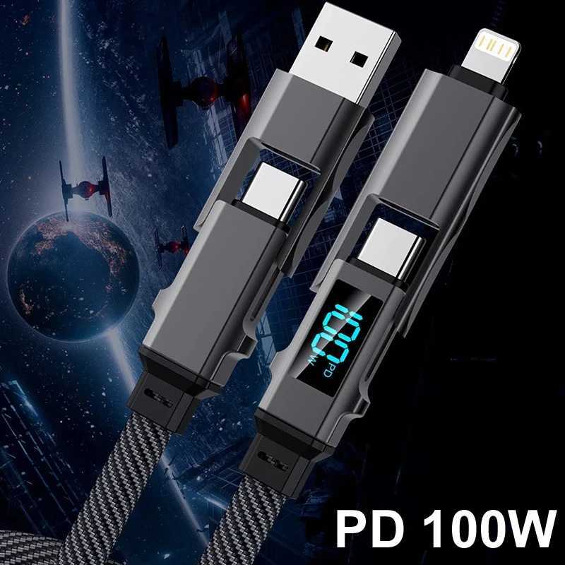 4In1 Flat PD 100W 20V 5A LED Digital Display USB Type C Fast Charging Charger Data Transfer Cable For iPhone 15 14 13 Xi C251203