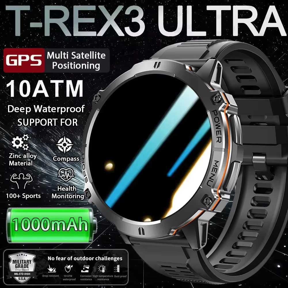2025 Hot S SmartWatch T-Rex 3 GPS 1000Mah Battery Cpass 10ATM Waterproof Tactics Sport Flashlight BT call Men Smart Watch C251203