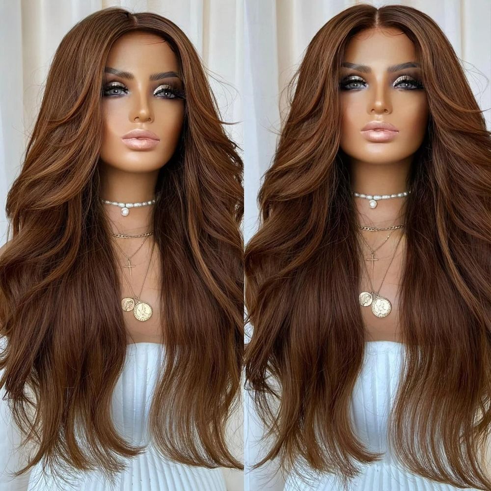 Chocolate Brown Body Wave Lace Front Wig 200% Density Brown Wig Human Hair 13x4 Hd Lace Frontal Wigs Pre Plucked with Baby Hair Ready To Wear Syntheti