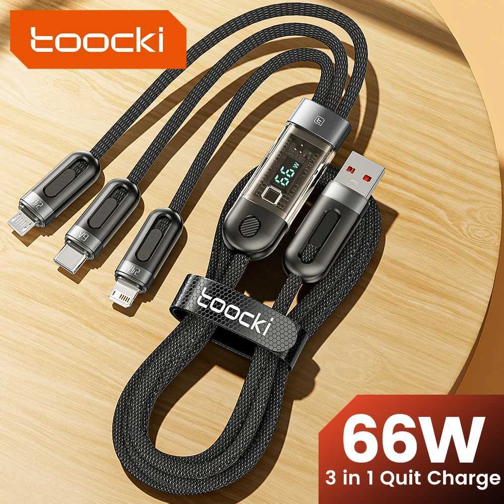 Toocki 3 in 1 USB Cable to iP Type C Micro Cable 66W Digital Display Fast Charging USB C Charger Wire for iPhone14 13 12 C251203