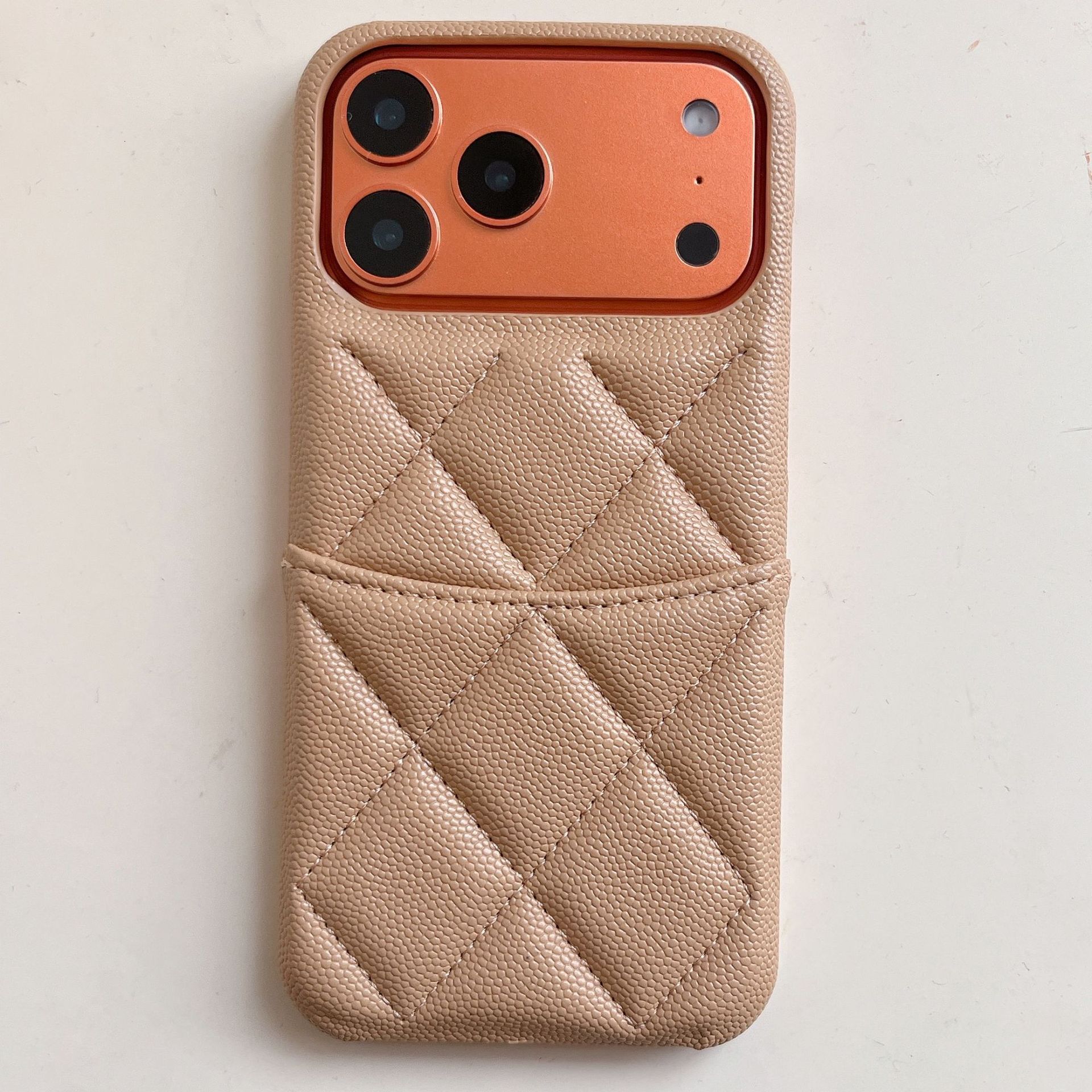 Lychee Pattern Leather Phone Case iPhone 17 Pro Max Style Quilted Luxury Apple 16/15/14 Pro Goddess