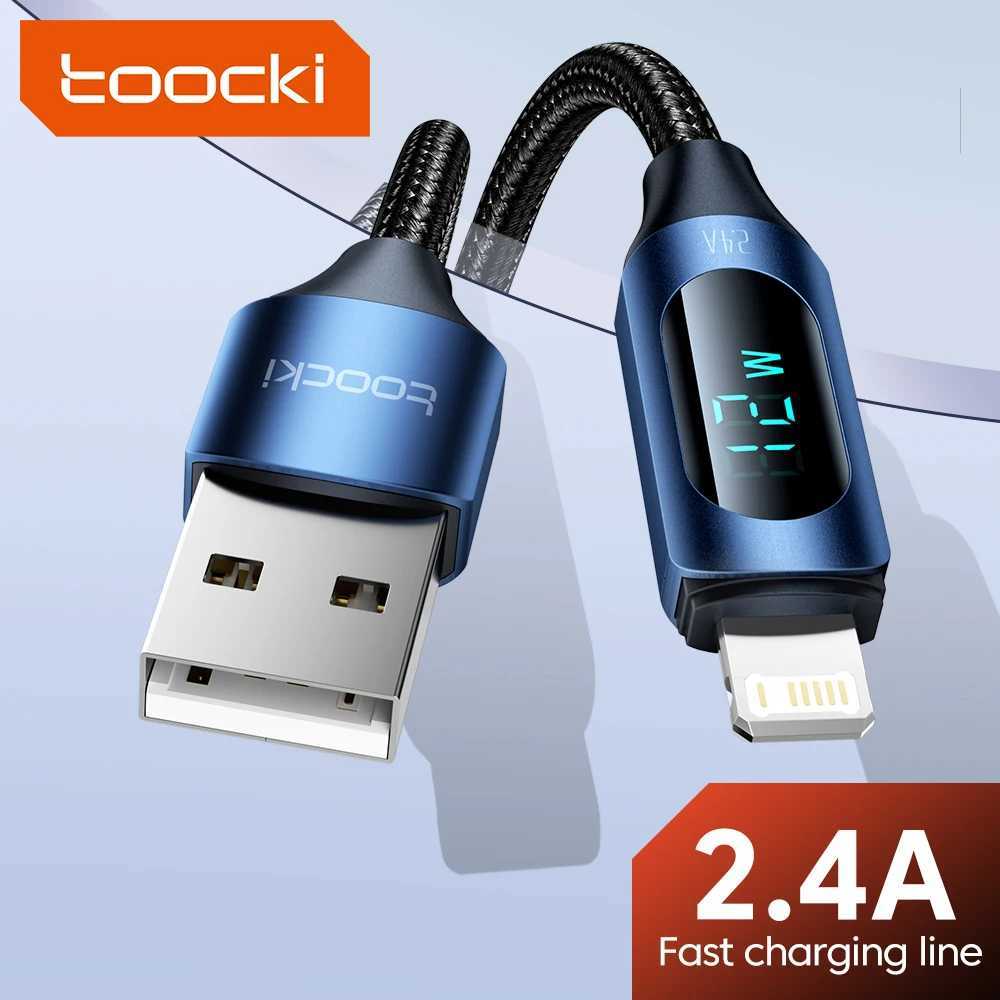 Toocki LED Display USB Cable For iPhone 14 13 12 11 Pro Max Fast Charger Charging Lighting 24A USB Wire Cord X XR 8 7 1m 2m C251203
