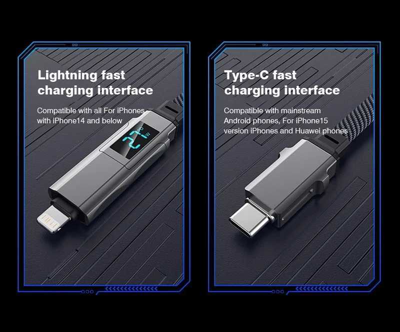 4In1 Flat PD 100W 20V 5A LED Digital Display USB Type C Fast Charging Charger Data Transfer Cable For iPhone 15 14 13 Xi C251203