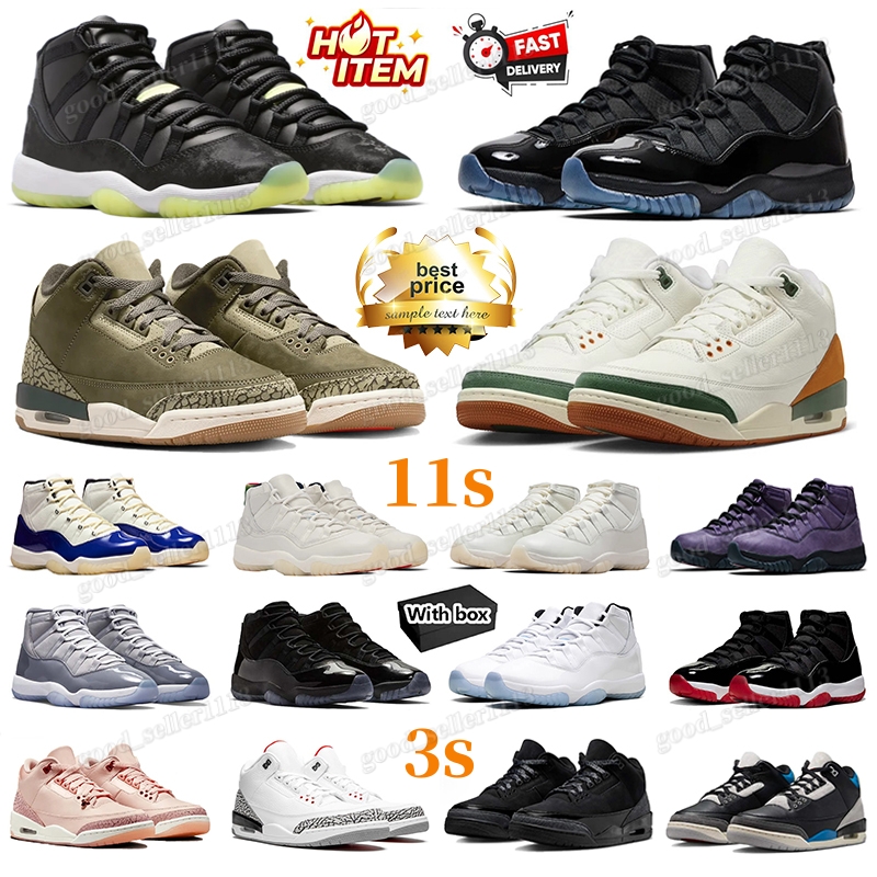 Designer 3 3s 11 11s basketball shoes men women SoleFly Miami Black Cat Black Cement Gamma Blue Inner Beast Bred Cap And Gown mens trainers outdoor sneakers with box