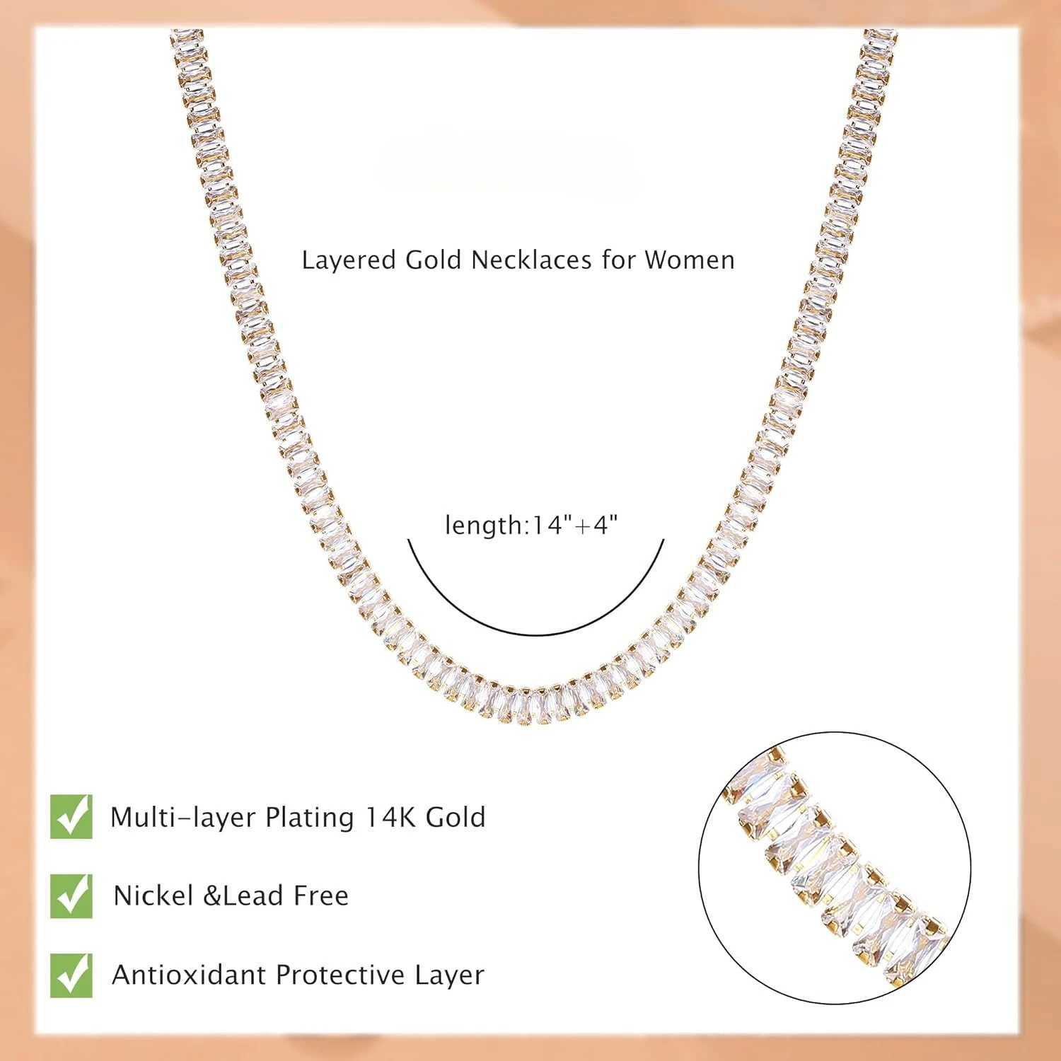 Cubic Zircon Necklace for Women 14K Gold Plated Waterproof Layered Necklaces Non Tarnish Dainty Necklace Stack Jewelry for WomenXJ251202