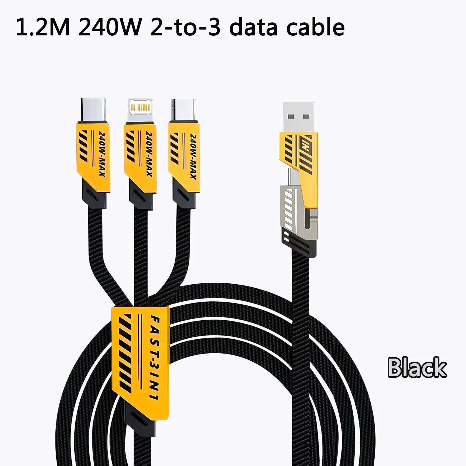 2-in-3 240W USB/Type-c To Type-c/Micro/L er Fast Charging Mecha Data Cable 12M For iPhone Android Notebook/Tablet C251203