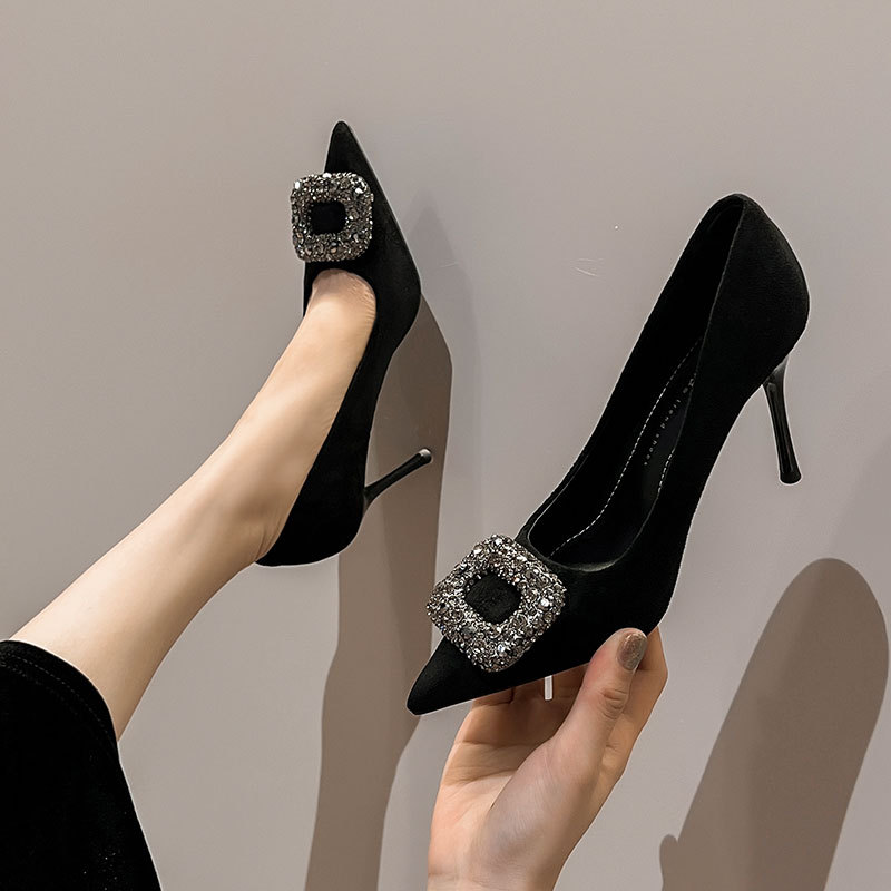 Free shipping Designer Dress Shoes 2025 new highheeled shoes with feminine temperament thin heels black pointed black