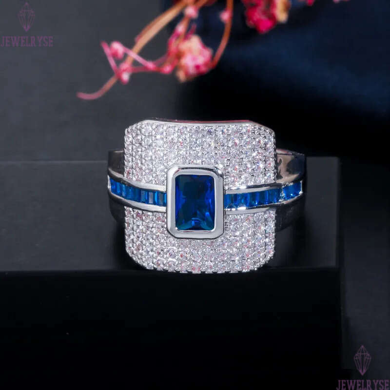 Size 6-9 Luxury Designer Jewelry Rings AAA Cubic Zirconia Copper Gold Silver Full CZ White Blue Green Gemstones For Women Party Wedding Diamond Ring G