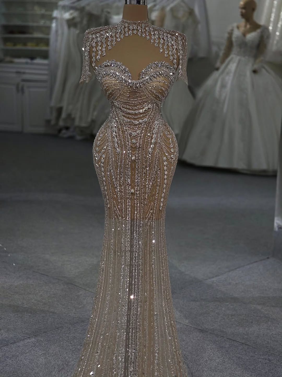 Exquisite Evening Dresses Rhinestone Strapless Prom Gown Sequins Beaded Illusion Cape Princess Mermaid Customized Vestidos De Noche