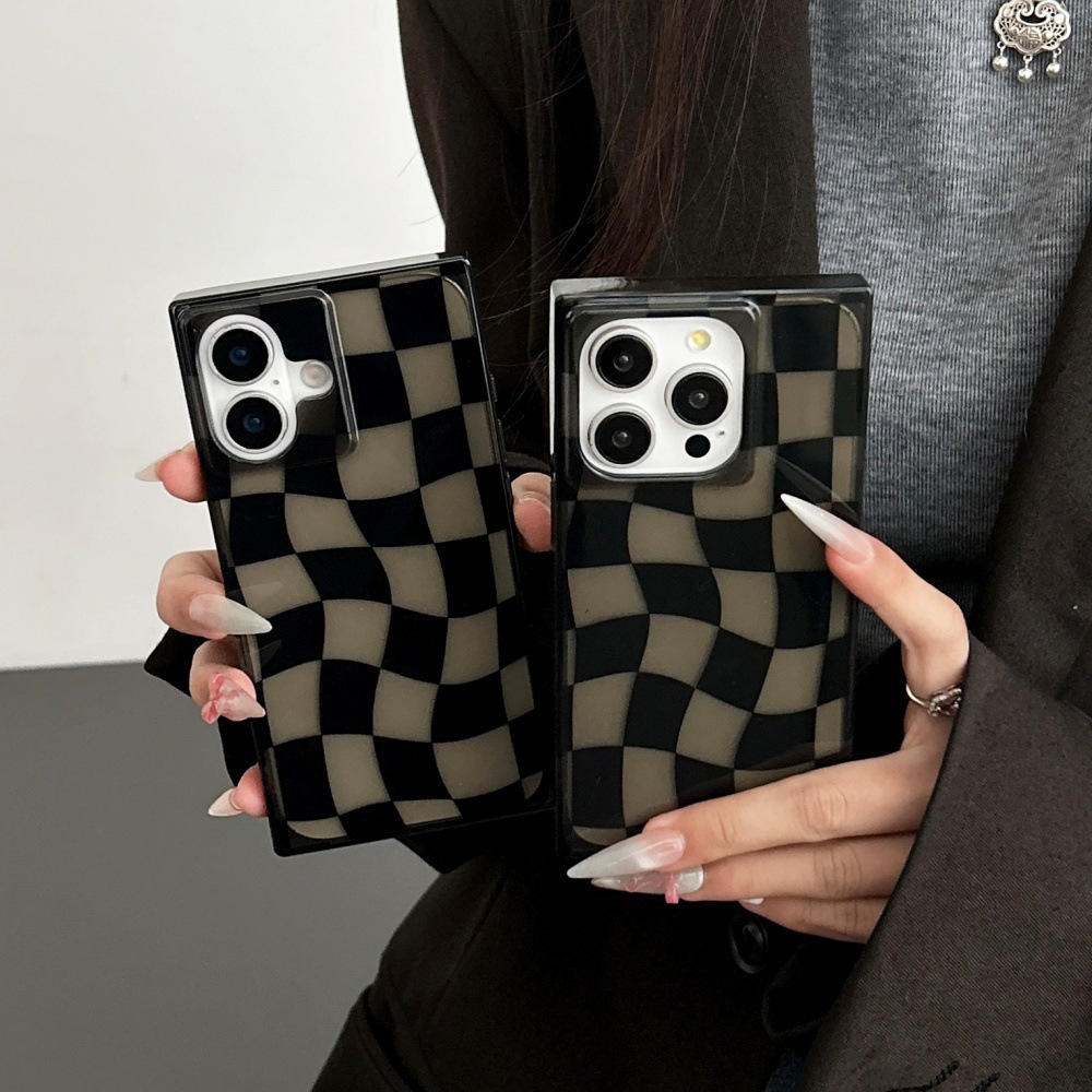 Twisted Checkerboard Phone Case Compatible With iPhone 17 Pro Max Square Transparent Black Shockproof Protective Case Apple 16/15