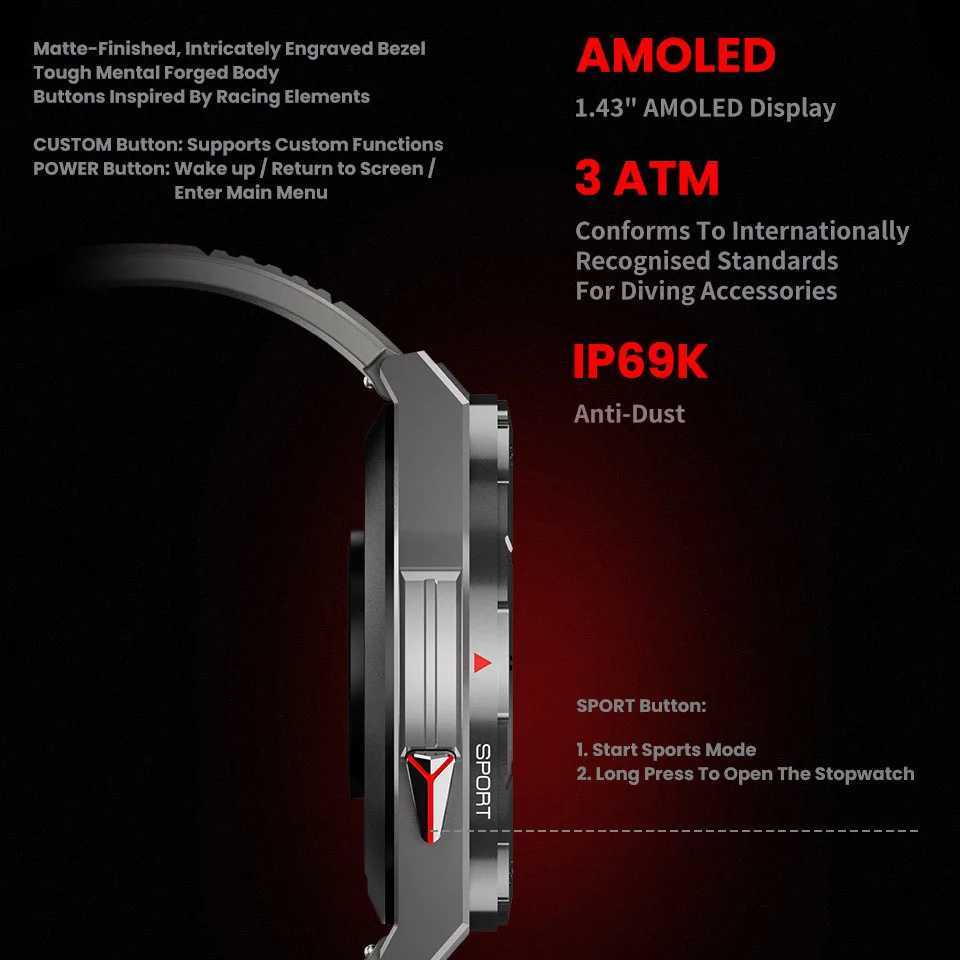 New Smart Watch GPS Sports Cpass Altitude Air Pressure e Tooth Call 3ATM Waterproof Health AMOLED Sn Smartwatch 480Mah C251203