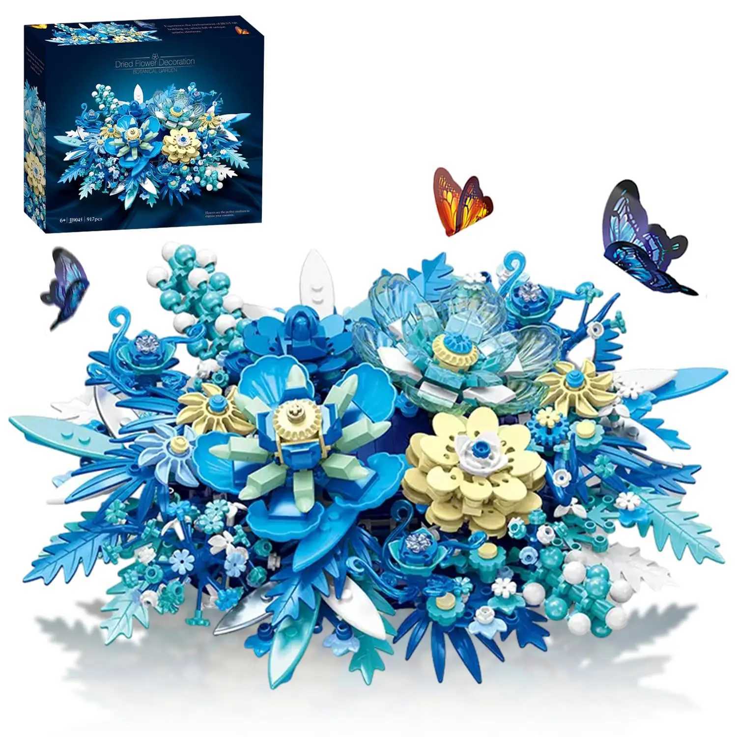 917PCS Preserved Flower Bouquet Building Blocks Fantasy Blue Flowers Assembly Model Bricks Toy Creative He Decor Children Gift C251203