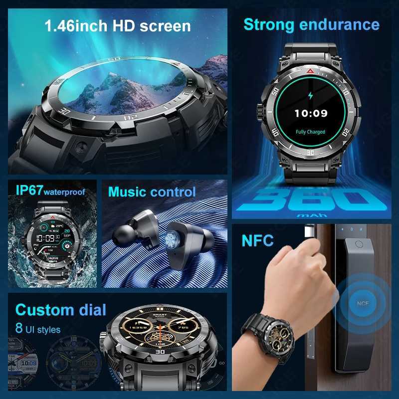 NFC set Smart Watch 2 in 1 TWS Wireless phone Local Music Call Men SmartWatch Health Monitoring Waterproof Sports Watch C251203
