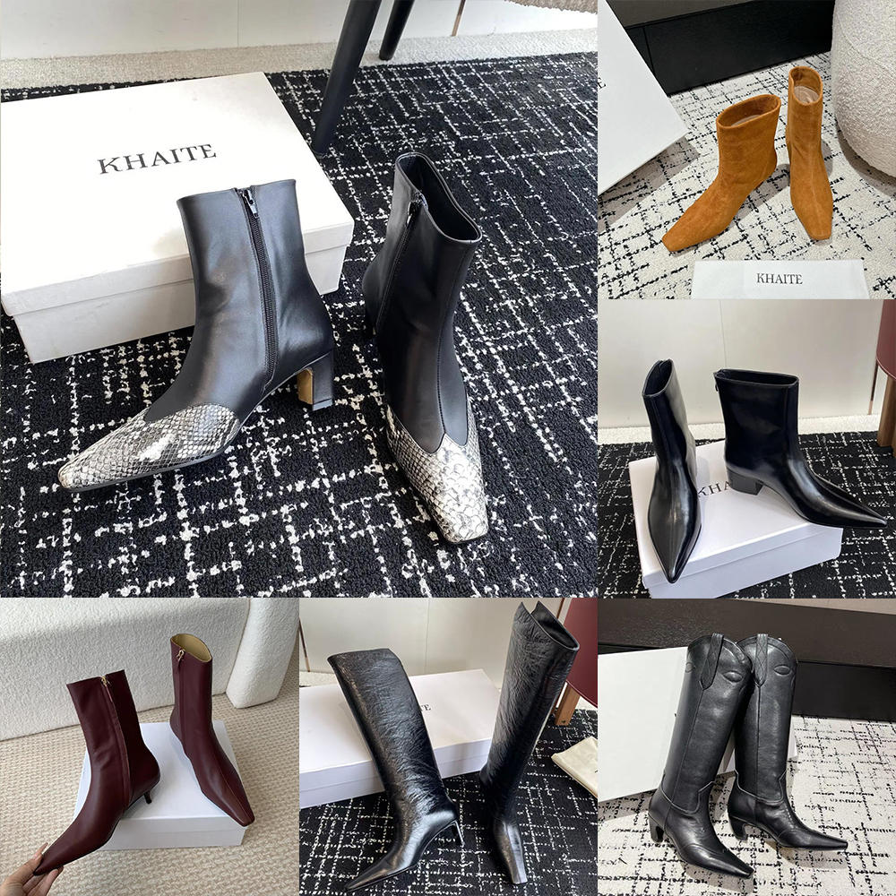 7A Suede leather Khaite Marfa Ankle Boot Women Designer Martin boot cowboy Western Mini Knee Kitten boots Classic Casual Low Knight platform booties wedge shoes