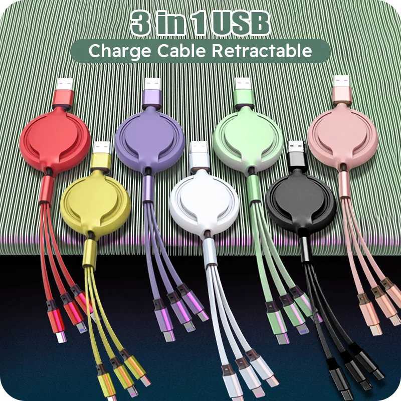 3 In 1 USB Cable Retractable Data Cord For Iphone Mti Port Mtiple Charging Wire C251203