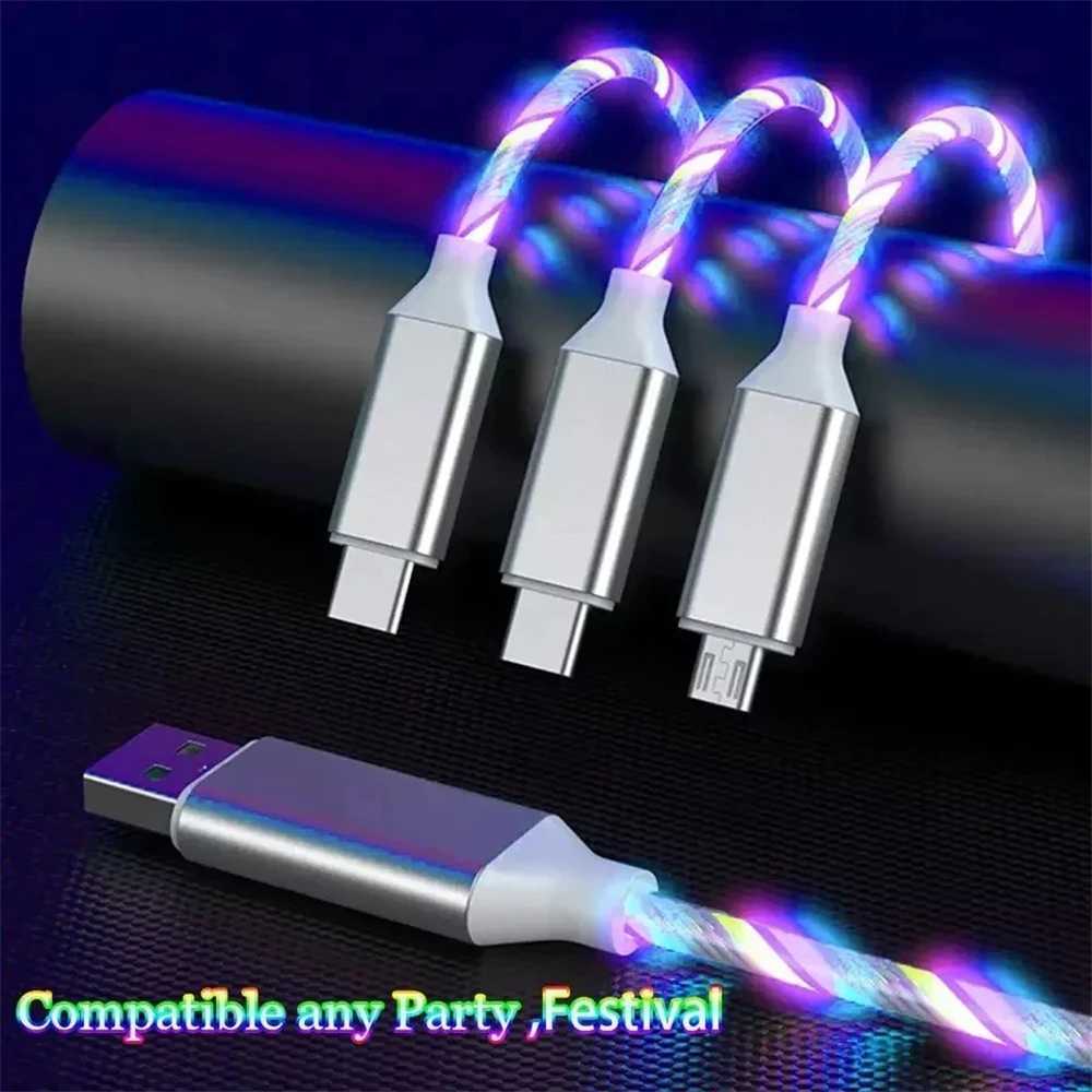 NNBILLI Glowing LED Light 3in1 3A Fast Charging Micro USB Type C Cable For iPhone Redmi Phone Accessories C251203