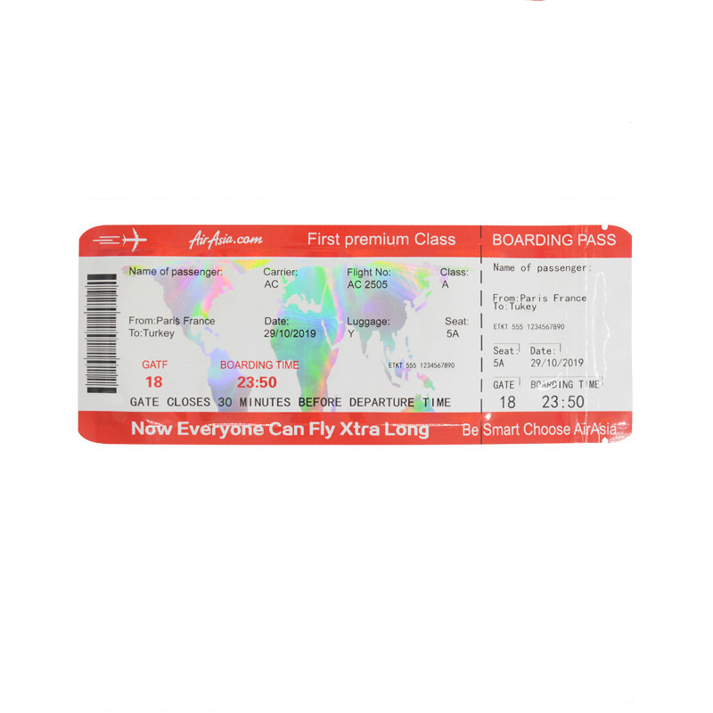 100pcs Holographic Travel Boarding Pass Shape Storage Bags Mylar Bag Laser Candy Pouch Zipper bag Self-Sealing Packaging Bags