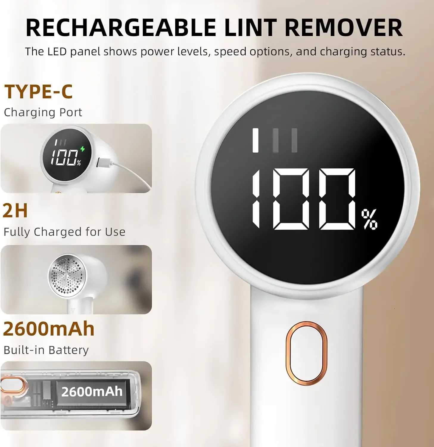 Fabric shaver rechargeable lint remover electric portable jumper remover LED displayRemoves pilling for clothes furniture sofas M251203 - view 7