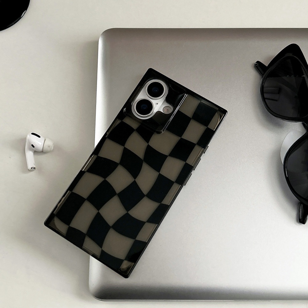 Twisted Checkerboard Phone Case Compatible With iPhone 17 Pro Max Square Transparent Black Shockproof Protective Case Apple 16/15