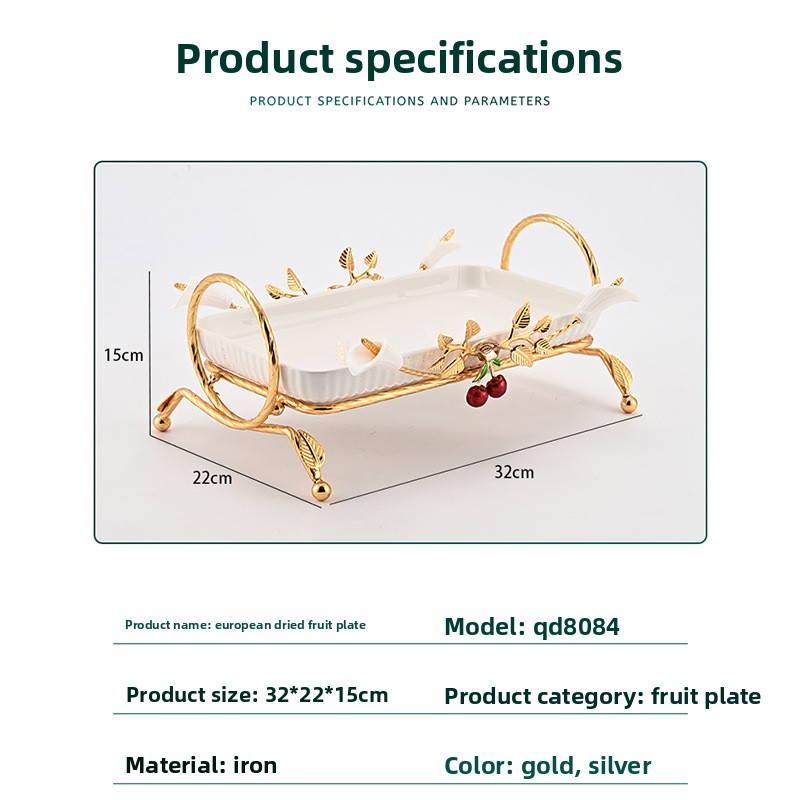 Dishes & Plates--Wrought Iron Creative Shape Fruit Tray, Home Living Room Afternoon Tea Snack Dessert Dry Fruit Plate---QD8084-17