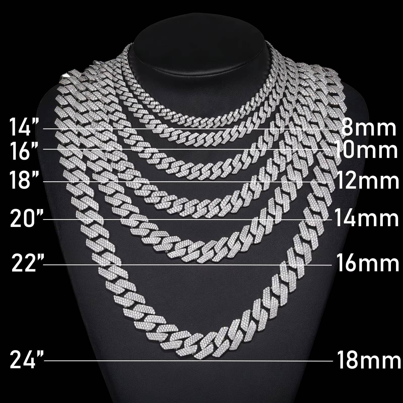 Luxury Hip Hop Jewelry 10mm-22mm Solid 925 Sterling Silver Moissanite Diamond Iced Out Buckle Miami Cuban Link Chain Necklace