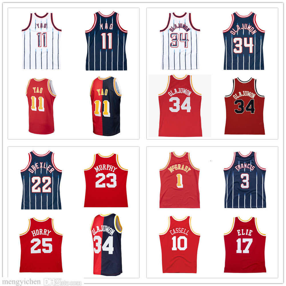 Retro Men's XS-6XL Basketball Jersey Ming 11 Yao Hakeem 34 Olajuwon 1 McGrady Steve 3 Francis Sam 10 Cassell 17 Elie Clyde 22 Drexler 23 Murphy Robert 25 Horry Vintage