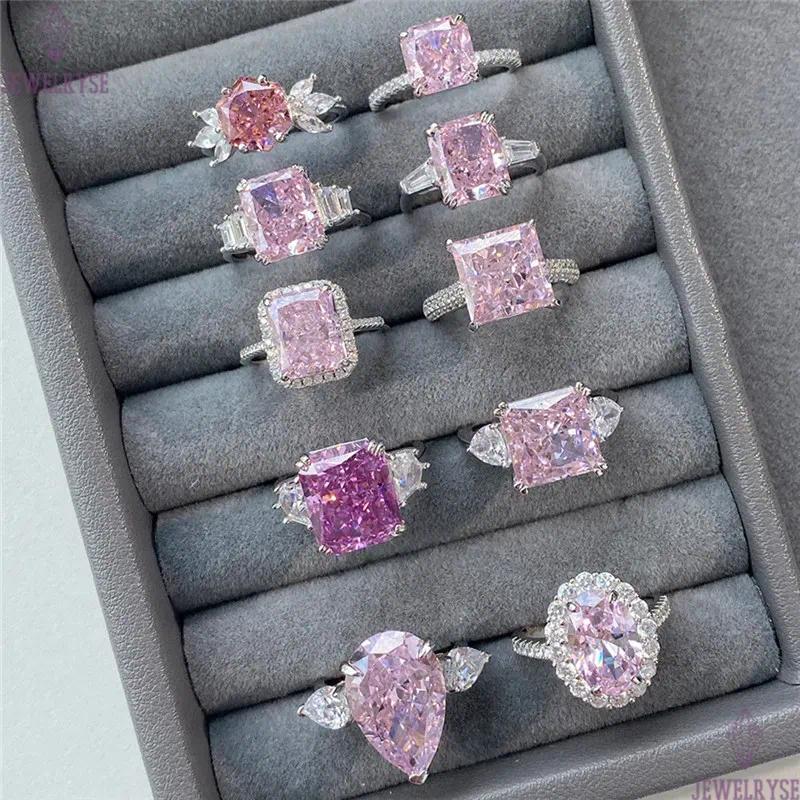 pink designer diamond ring for woman wed promise 925 sterling silver 8A zirconia sqaure heart love engagement wedding rings womens luxury jewelry gift