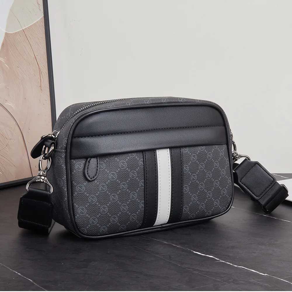 Hip Hop Rock Men's PU Crossbody Shoulder Bag, Waterproof Zipper Closure, Plain Black/Grey with Polyester Lining