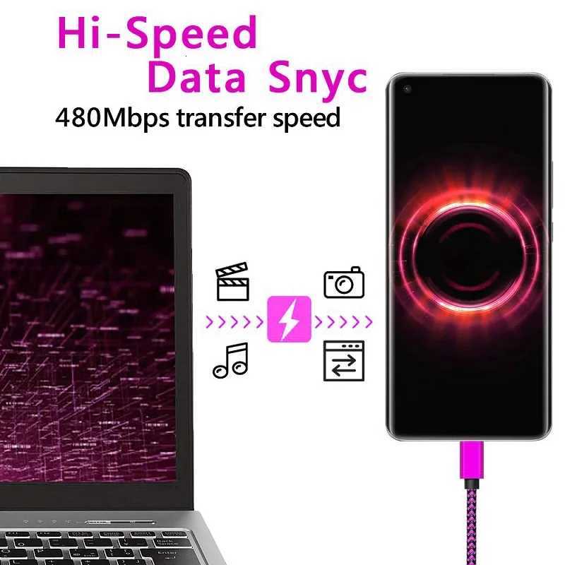 USB A to Type C Nylon Braided Cables 24A Fast 1M 2M Date Sync Charging Wire Charger Cable For Android C251203