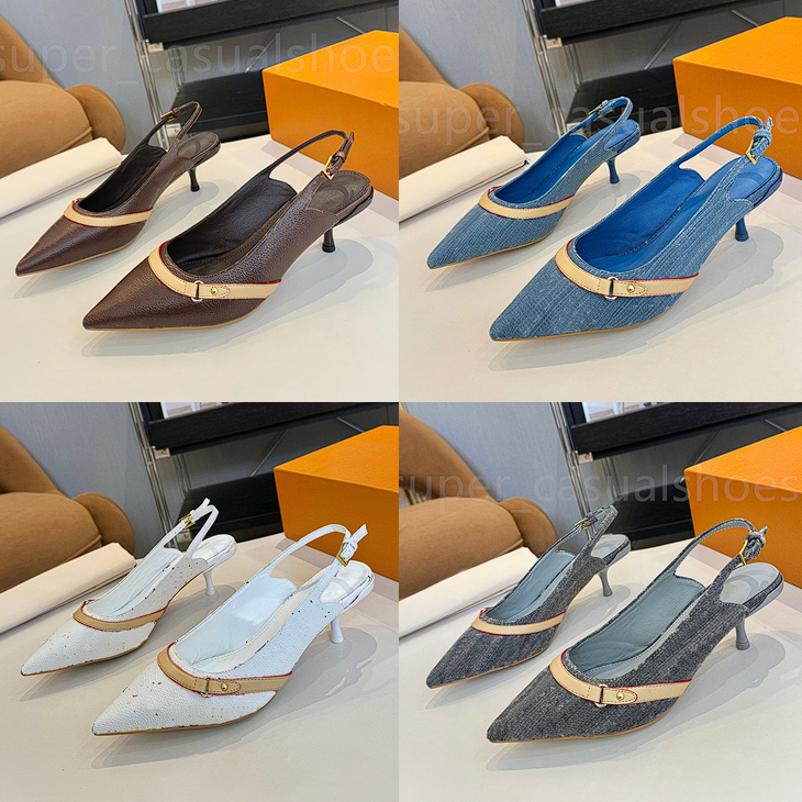 Designers 6AM Open Heel High heels Women Sandals Leather Office Slippers Sexy Party wedding Shoes with Pointed Toe