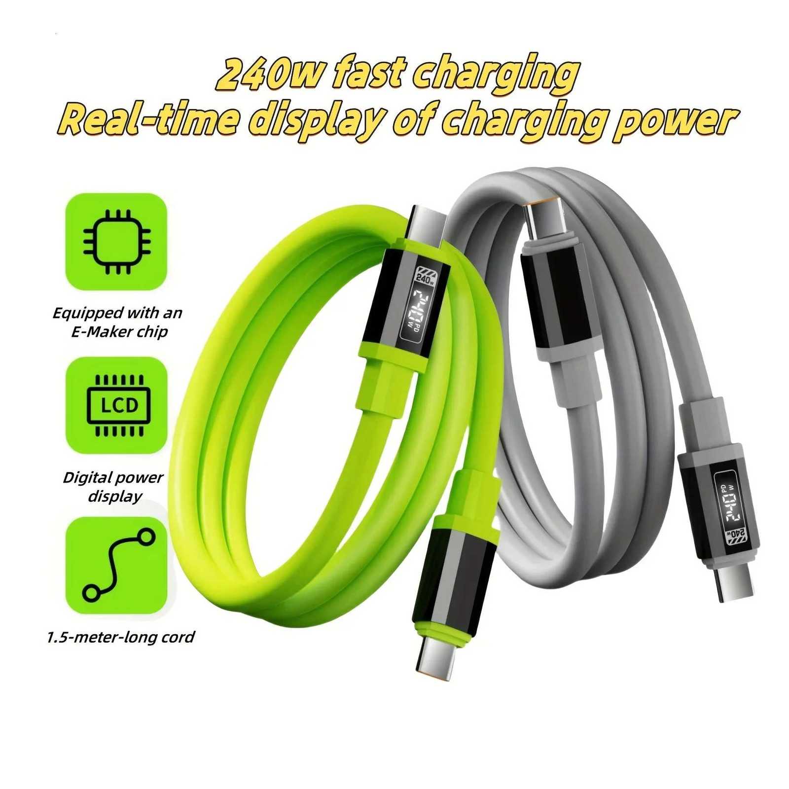 240W USB C Cable with Power Display Fast Charging Charger for IPhone 15 16 17 S24 Phones Type C Cord 15m C251203