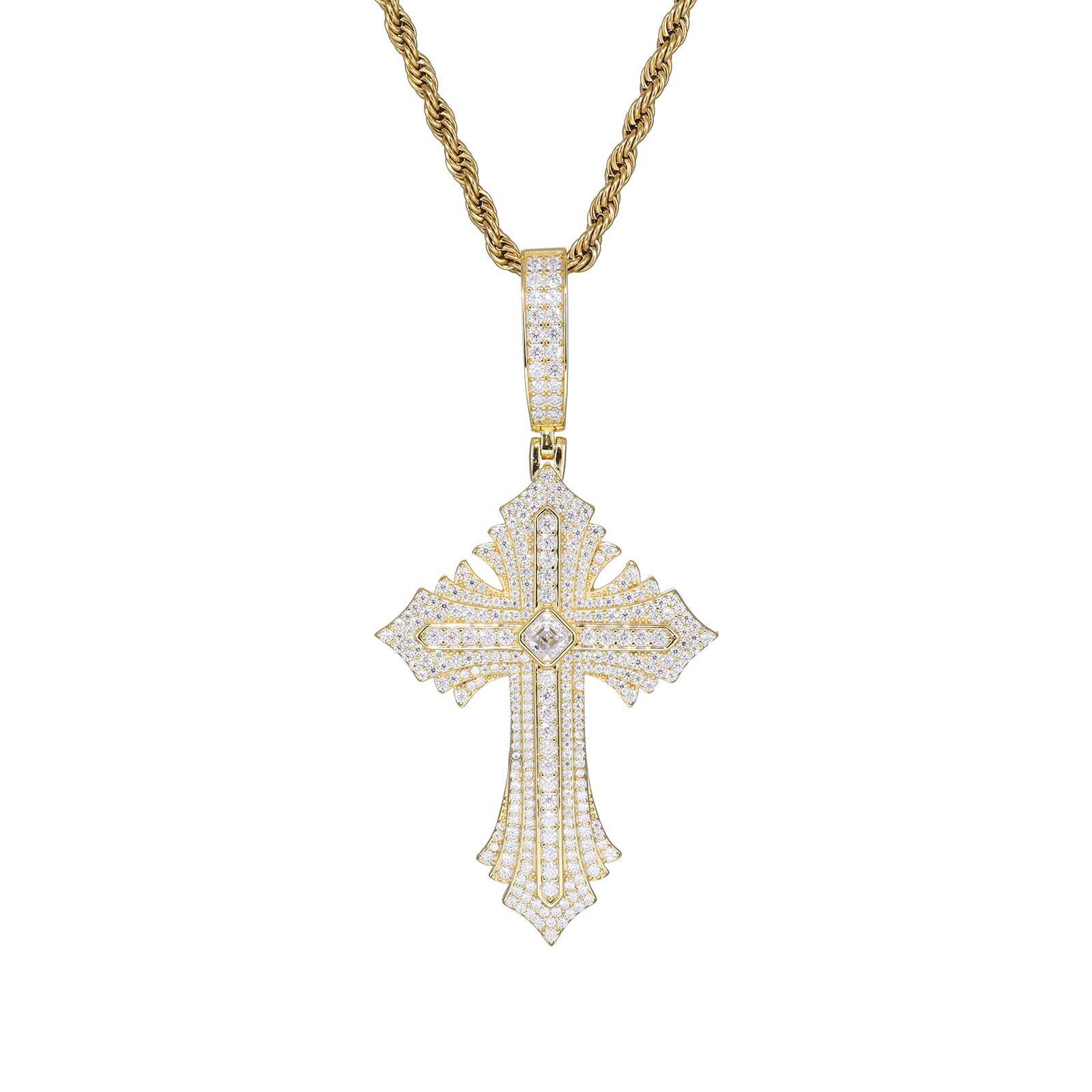 VVS Moissanite Pendant Iced Out Cuban Cross Pendant Necklace Men Hip Hop Jewelry Gift Gold Plated 925 Sterling Silver Pendant