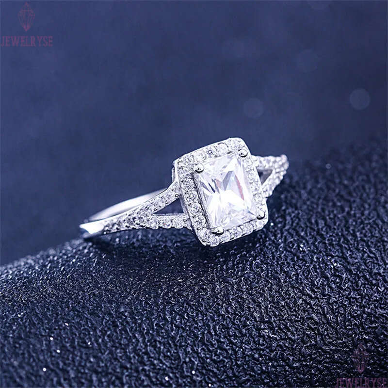 luxury 1ct square diamond designer ring for wed 925 sterling silver white zirconia engagement wedding band rings jewelry woman festival party gift box