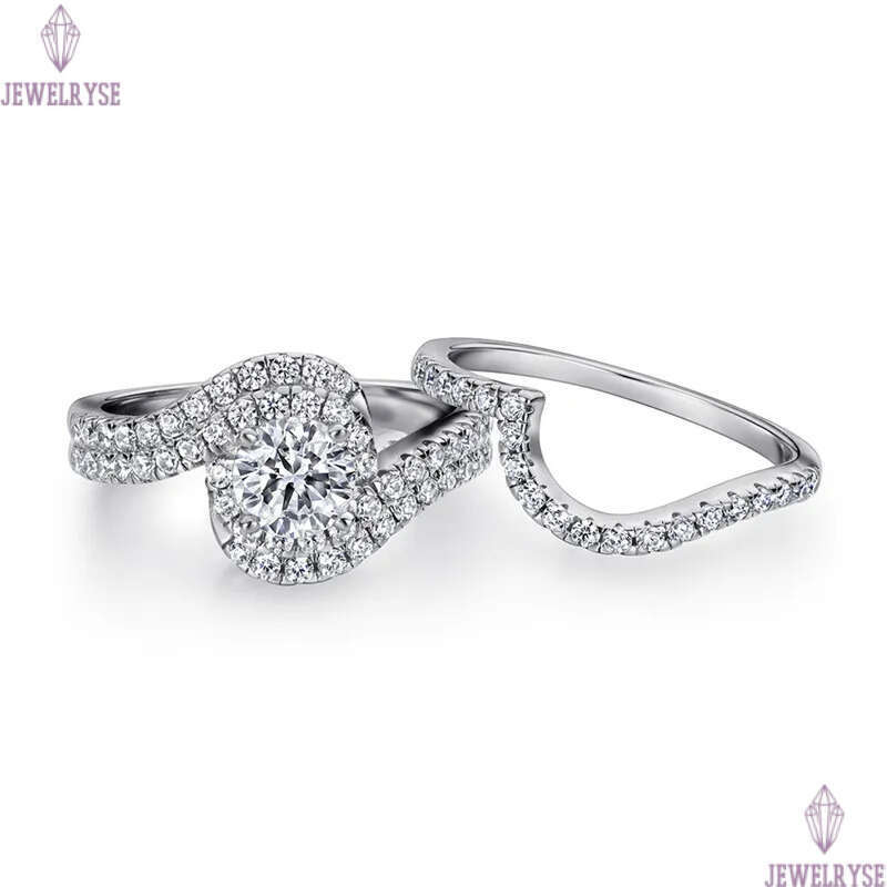 luxury round 2pcs/set stacking diamond designer ring for wed propose s925 sterling silver 5A zirconia engagement wedding rings jewelry woman gift box 