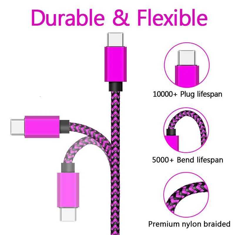 USB A to Type C Nylon Braided Cables 24A Fast 1M 2M Date Sync Charging Wire Charger Cable For Android C251203