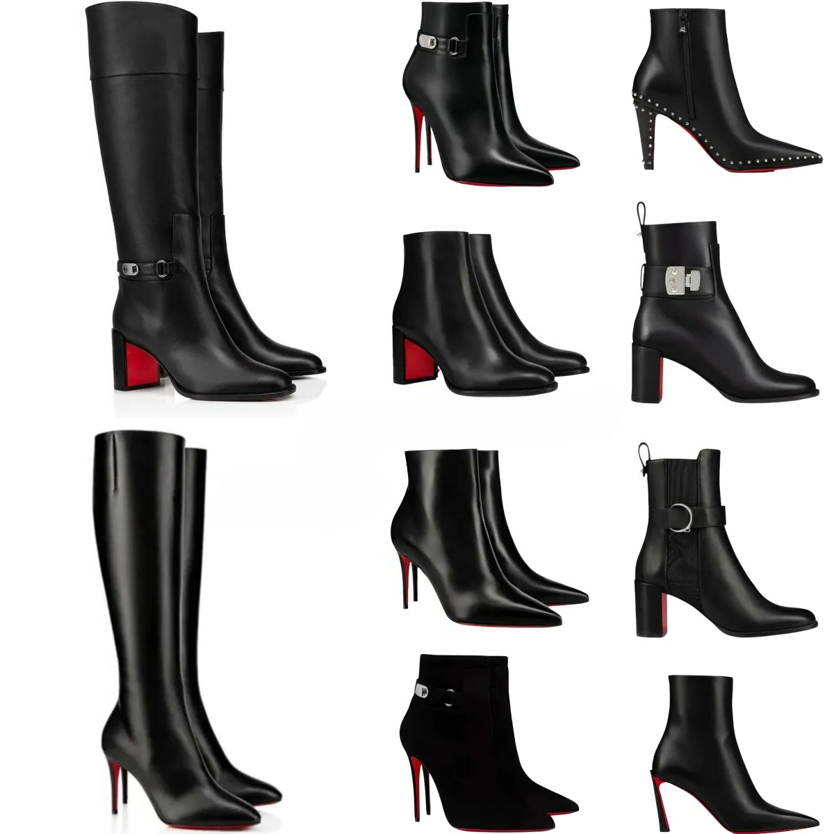 2025 Designer Women's high-heeled long boot shoes, women's dress shoes, leather, rubber, red, shiny sole, high-heeled genuine leather boots, with dust bag, size 35-43