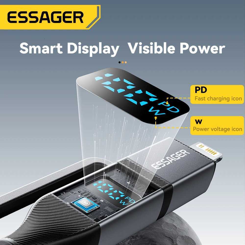 Essager 4 In 1 Digital Display USB Cable Type C 100W PD Fast Charging Wire For iPhone book iPad Type C Lighting Cable C251203