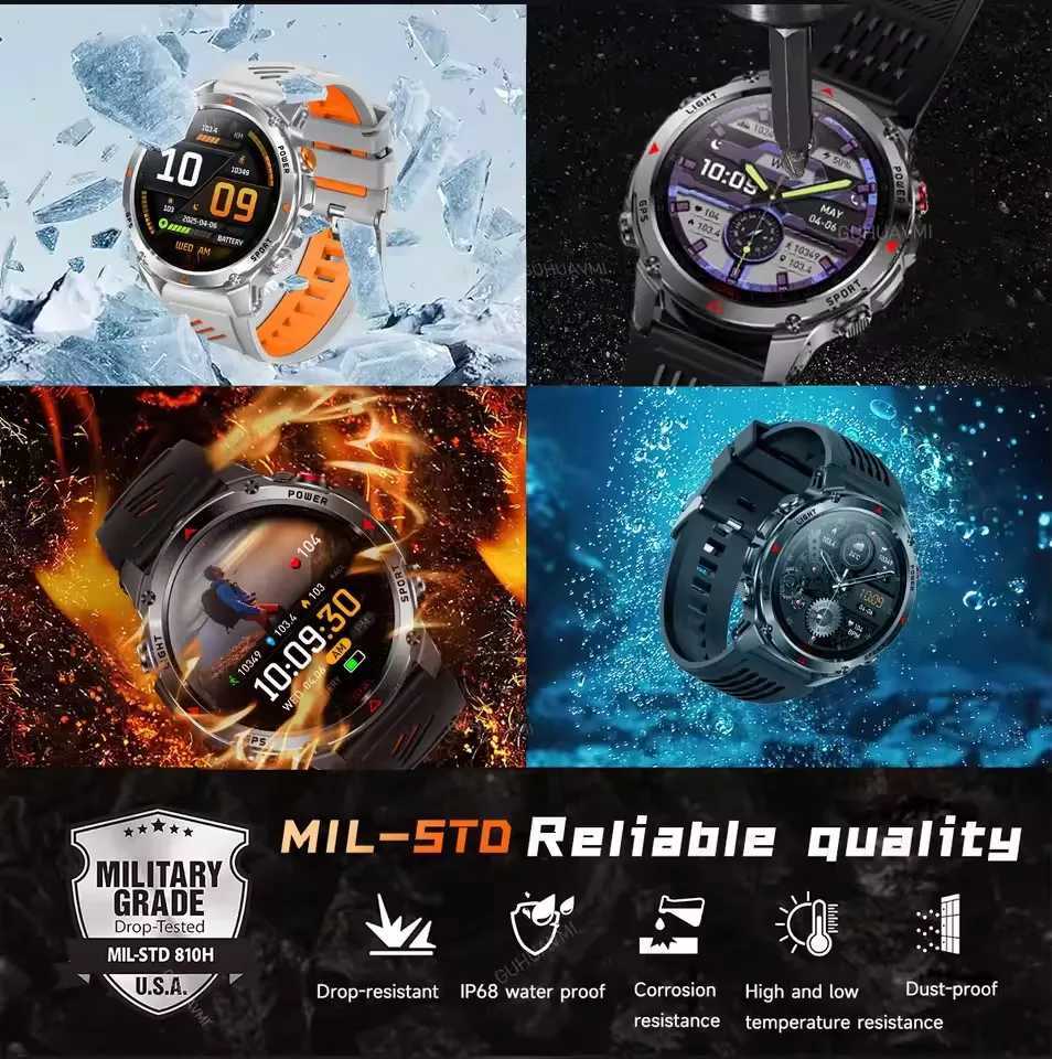2025 New Military Call Smart Watch Built-in GPS Cpass Baretric Altimeter 10ATM Waterproof Sports Smartwatches Men C251203