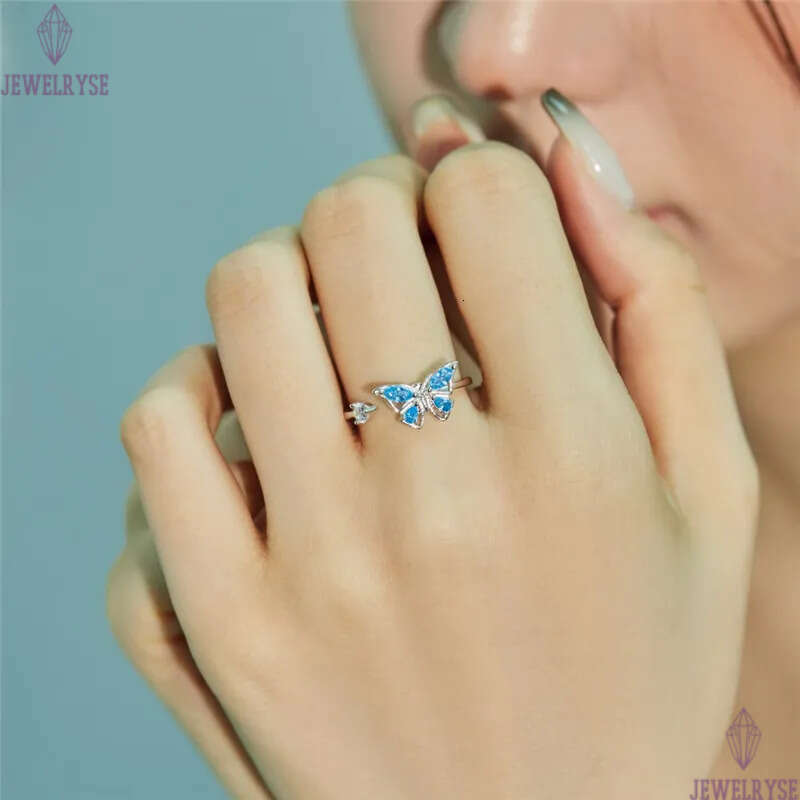 rotatable designer gold ring for woman 925 sterling silver blue butterfly flower pink 5A zirconia diamond womens finger rings jewelry opening adjustab