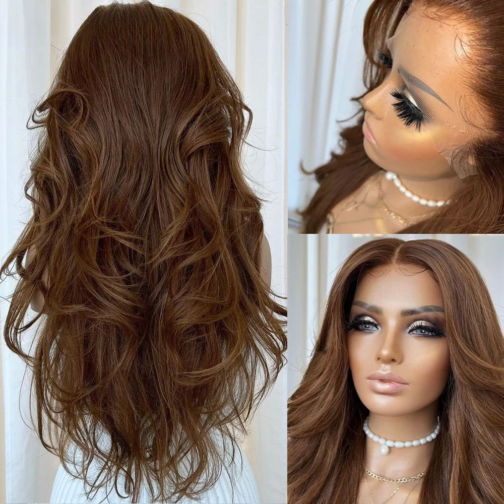 Chocolate Brown Body Wave Lace Front Wig 200% Density Brown Wig Human Hair 13x4 Hd Lace Frontal Wigs Pre Plucked with Baby Hair Ready To Wear Syntheti