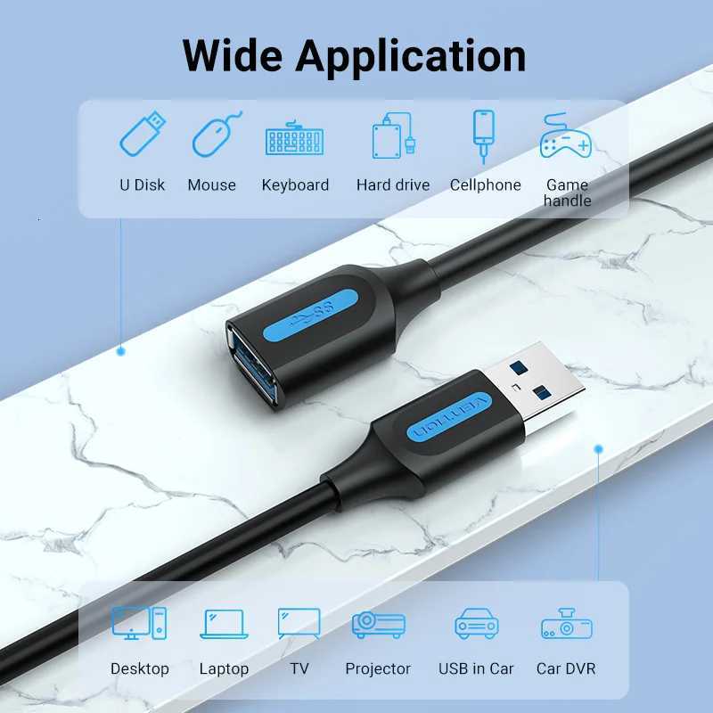 Vention USB 30 Extension Cable M to Fem Extender Cable Fast Speed USB 30 Cable Extended for laptop PC USB 20 Extension C251203