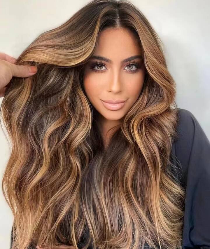 Super Natural Look 150 Density Highlight Color Loose Wave Virgin Human Hair Invisible Swiss Lace Front Wigs