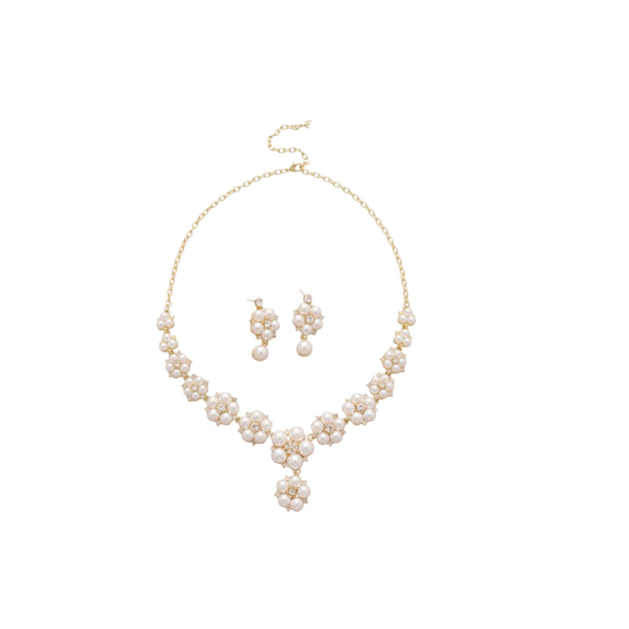 Diamond-encrusted Flower Pearl Tassel Earrings Necklace Palace Style Elegant Versatile Jewelry Set Light Luxury High-end Accessories - view 9