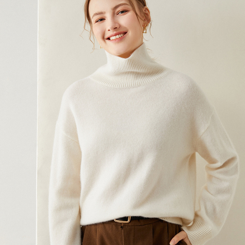 Turtleneck Sweater for Women - Autumn & Winter, Loose Fit, Versatile Knitted Pullover, Lazy Style, Undershirt Top, Coffee Color