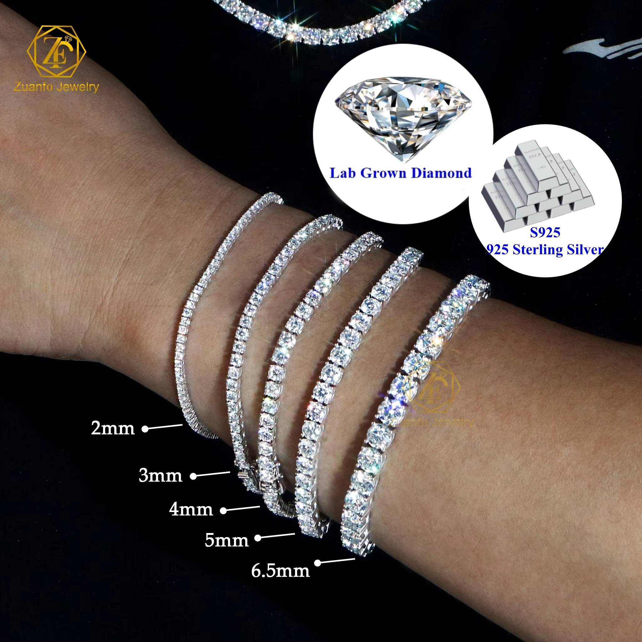 2025 LAB Grown Diamond Tennis Necklace Shiny 3mm 4mm D VVS VS 925 Sterling Silver with Thicker Micron Gold Plating for Women Men