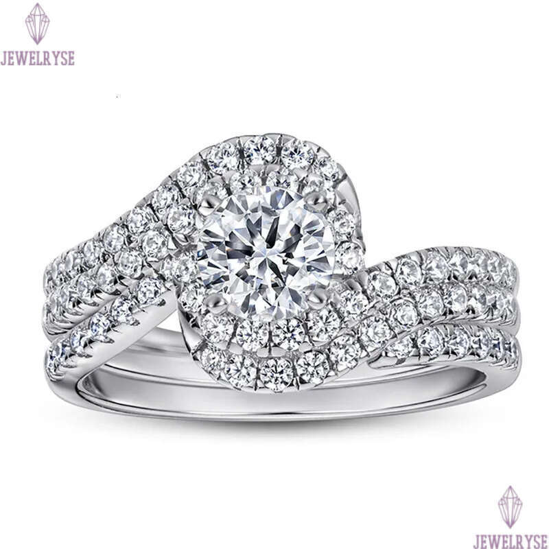 luxury round 2pcs/set stacking diamond designer ring for wed propose s925 sterling silver 5A zirconia engagement wedding rings jewelry woman gift box 